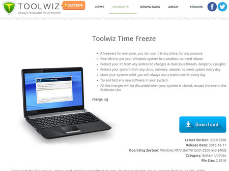Time Freezeのダウンロード（ToolWiz公式サイト）