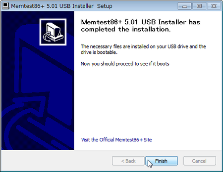 Memtest86+ USBインストーラの完了画面