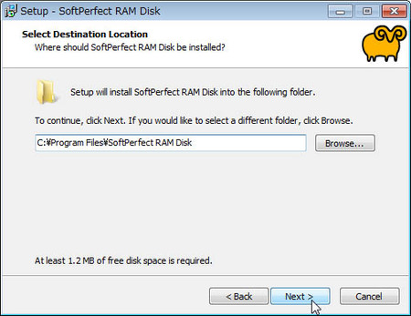 SoftPerfect RAM Diskのインストール途中