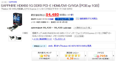 SAPPHIRE HD6450 1G DDR3 PCI-E HDMI/DVI-D/VGA [PCIExp 1GB]