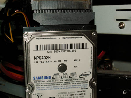 SAUMSUNGの予備ハードディスク（40GB、2．5インチ）